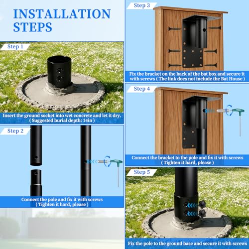 15ft Purple Martin House Pole with Ground Socket, 1.9in Diameter Bat House Pole Heavy-Duty Galvanized Steel, Durable & Easy to Install,Including Bird House Installation Bracket, Black - size: 15FT