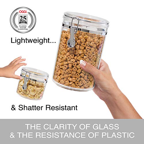 Oggi Jumbo Clear Canister with Clamp Lid, 150 oz - Airtight Food Storage Container, for Kitchen & Pantry Storage of Bulk, Dry Foods Including Pasta, Flour, Sugar, Coffee, Rice, Tea, Spices & Herbs - size: 150-Fluid Ounce