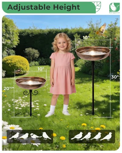 10" Small Metal Bird Bath with Stake, Outdoor Birdbath for Garden | 5-Prong Stake, Adjustable Height, Rust Resistant Finish, Easy Assembly, Shallow Bowl Design, Lawn Patio Decor - size: 10 "diameter, 1.6" depth