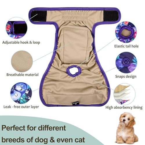 Female Dog Diapers - Premium Reusable Diapers for Doggie in Heat - Highly Absorbent for Pet Incontinence with Adjustable Snaps Rose Flower, S - color: Rose Flower, size: Small（New Born-11.5“Waist）