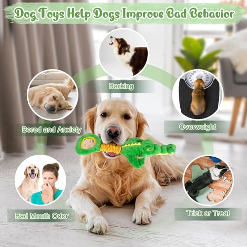 Large Dog Toys, Plush Squeaky Dog Toy with Crinkle Paper and Tug of War Handle, Interactive Puppy Toys for Small, Medium and Large Dogs - color: Green01