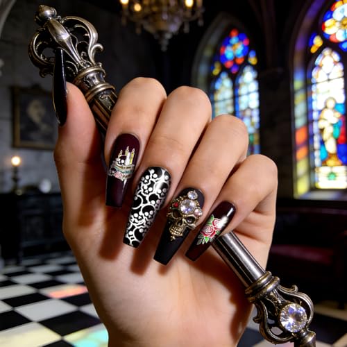 PH PandaHall 3pcs Reading Skull Nail Stamping Plates, Vintage Rose Skull Book Nail Art Templates Gothic Skelton Stainless Steel Image Plate Stencils with Tool for DIY Print Manicures Salon Design - style: Reading Skull
