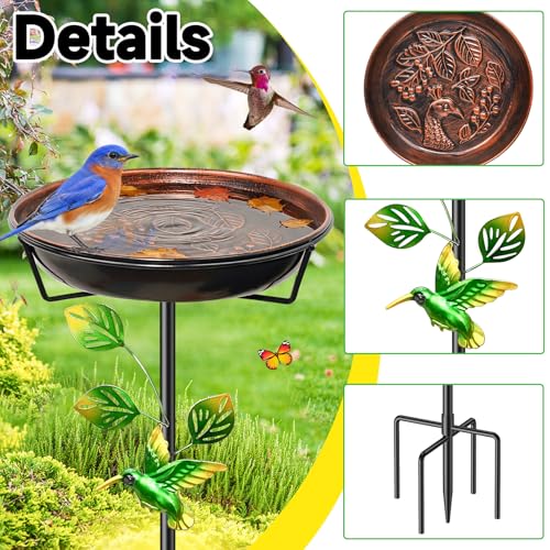 Metal Bird Bath for Outside, Vintage Birdbaths Removable Feeder Bowl with Butterfly Flower, Easy to Clean Birdfeeder for Outdoors Garden Yard Lawn Decor (Brown) - color: Brown