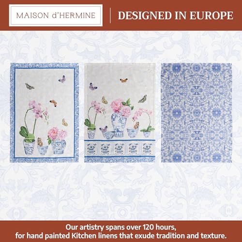 Maison d' Hermine Kitchen Towels Set of 3 Reusable 100% Cotton 27.50" x 20" | Cloth Tea Dish Towels Absorbent with Hanging Loop for Kitchen Dining Party Wedding Hotel Home Spring Summer - Canton - color: 002 - Canton
