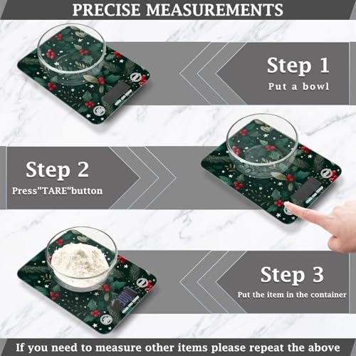 Food Scale Kitchen Scale Food Weight Scales Digital Weight Grams and Ounces Small Electronic Food Scale for Baking Cooking Holly Berries Pine Needles Stars Dark Green - color: Holly Berries Pine Needles Stars Dark Green