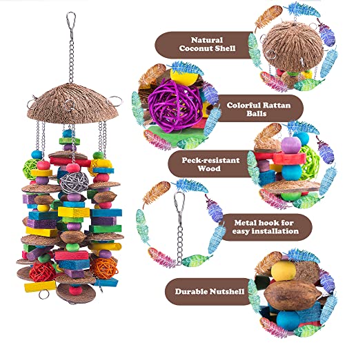 EBaokuup Large Bird Parrot Toys, Colorful Wooden Blocks Bird Chewing Toy Parrots Cage Bite Toy for Macaws Cokatoos African Grey and Large Medium Parrot Birds