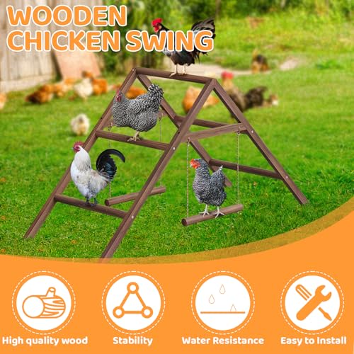 Pine Wood Chicken Perch with 2 Swings & Ladder, Multi-Level Chicken Roosting Bars for Backyard Coop, Roosting Bars for 10–12 Chickens, Easy to Assemble & Clean