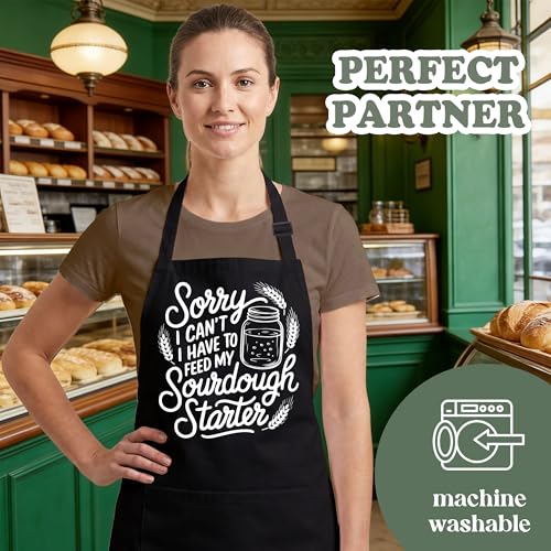 Sourdough Starter Apron for Women with Large Pockets - Funny Baking Aprons, Adjustable Professional Kitchen Apron for Bread Making, Grilling - Unique Sourdough Gifts for Bakers & Moms - C18 - color: Sourdough Starter