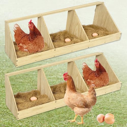 Chicken Nesting Boxes, 6 Compartment Wooden Chicken Laying Boxes, Nesting Boxes for Chickens, Hens, Ducks, Poultry Nest Box for Laying Eggs, Includes 6 Fake Eggs