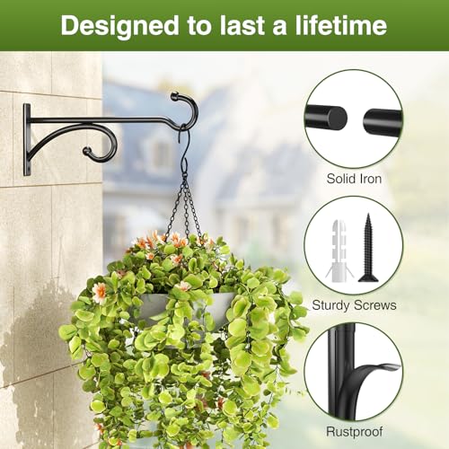 8-Inch Planter Hooks for Hanging Plants - Plant Hanger Hook Indoor Outdoor, Plant Wall Hooks, Brackets for Hanging Plants, Baskets, Wind Chime, Bird Feeder, Bird House (Black, Metal, 2 Pack) - color: Black, size: 8 Inch