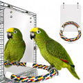 Stainless Steel Bird Cage Mirror, Parakeet Mirror with Rope Perch, 10.6 in | 10.6 in Mirror for Medium Birds, Rope Perch for Standing, Hanging Cage Hook, Stainless Steel Surface, Cockatiels & Conures - size: Large(10.6 * 7.87)