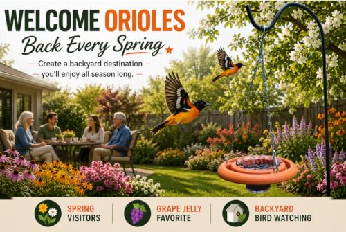 Oriole Bird Feeder, 6 Inch Orange Fruit Jelly Feeder, Baltimore Oriole Hanging Design (2)