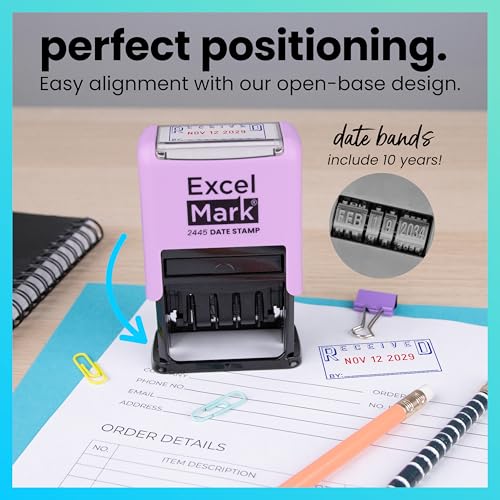 ExcelMark 2445 Date Stamp with Text - Blue and Red Ink (Violet Mount, Received) - color: Violet Mount, size: Received