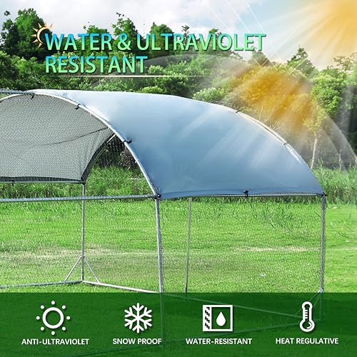 Large Metal Chicken Coop Round Top Upgrade Tri-Supporting Wire Mesh Chicken Run,Chicken Pen with Water-Resident and Anti-UV Cover,Duck Rabbit House Outdoor (31.2'L x 9'W x 6.5'H) - size: 374.4"L x 108.0"W x 78.0"H