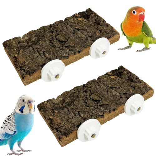 kathson 2Pcs Natural Cork Bird Perch Stand Platform Small Birds Thicken Wooden Rectangle Stand Perch Parakeet Chewing Toy Cage Accessories for Lovebirds Cockatiels Conures(Double Screw, 0.8 in Thick) - color: Side view style 2PCS, size: 3.9 x 7.9 x 0.8 in