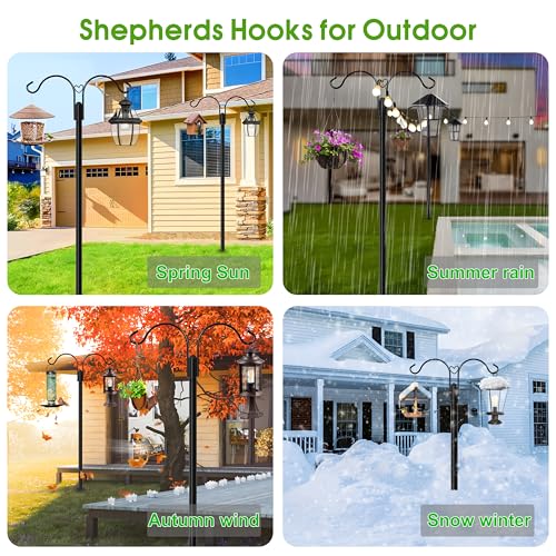 Shepherds Hooks for Outdoor, 2-Pack 108 Inch Heavy Duty Bird Feeder Pole, Garden Pole for Hanging Plants, Lantern, Hummingbird Feeder, Hanging Plant Stand with 5 Base Prongs - size: 108 INCH, style: Style E