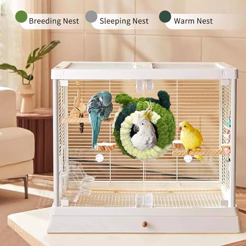 Hamiledyi Bird Nest Warm Snuggle Hut Bird Bed Fluffy Bird Sleeping Bed Parrot Nest Hammock Bird Shed Hut House Plush Snuggle Bird Hammock for Parakeets Cockatiels Conures Lovebirds (Green, Large) - size: Large