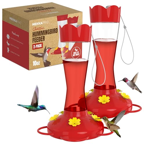 MEKKAPRO Glass Hummingbird Feeder 2-Pack 10oz Top Fill 5 Feeding Ports | Designed As A Top Fill Hummingbird Feeder, This Hanging Backyard Feeder Set Offers 5 Nectar Feeding Stations For Outdoor Use - color: Classic, size: 10oz - 2 Pack