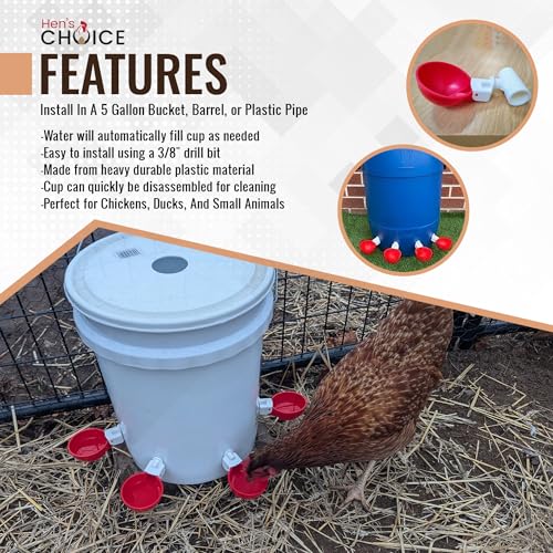 Hen's Choice™ - Large Automatic Chicken Waterer Cups, Poultry Water Kit (Red, 12) - color: Red, size: 12