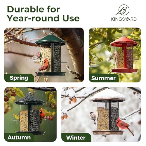 Kingsyard Metal Bird Feeders for Outdoors Hanging, Tube Bird Feeder | 4 lbs Capacity, Dual Chamber Design, 2 perches & 360 Degree Perch, Weatherproof, Chew-Proof, Easy to Clean & Refill, Black