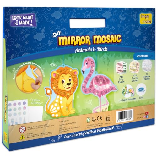 Imagimake Mirror Mosaic - Animals & Birds, 10 Templates, 950+ Stickers | Mess-Free Craft Activity, Screen-Free Creative Art Kit for Kids, Birthday Gift for Boys & Girls Ages 3,4,5,6,7 Years Old - style: 8. Animals & Birds