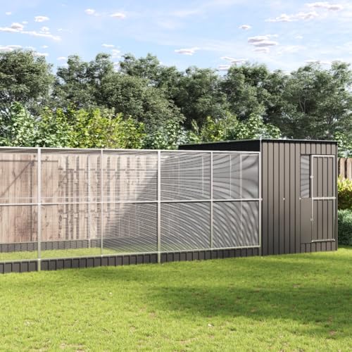 Galvanized Steel Aviary with Extension, Silver, 358.7x119.3x85 in | Lockable Door, Steel Mesh Grid, Suitable for Birds, Rabbits, Chickens, Outdoor Use - size: 358.7" x 119.3" x 85"