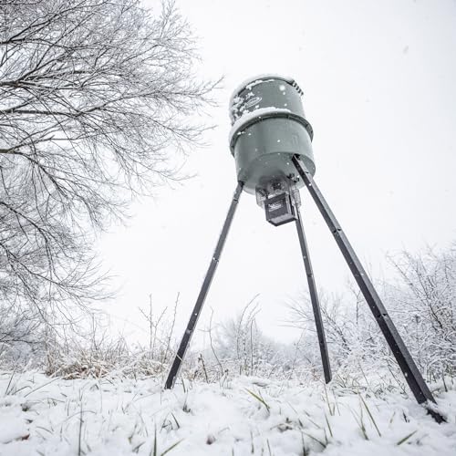 Wildgame Innovations Quick-Set Pro 270lb Game Feeder | Digital timer durable Varmint-Proof tripod Corn/Pellet deer hunting feeder, 1-6 available feed times & 50-feet radius
