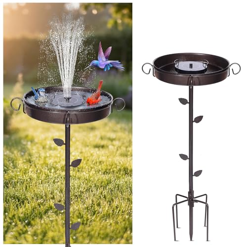 35 Inch Metal Bird Bath with Solar Fountain and 5-Prong Base | Bathing and Feeding Station, Freestanding Design, Attracts Wild Birds to Patios, Lawns and Gardens - size: bird bath with fountain