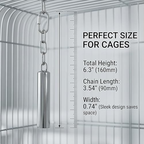 Stainless Steel Bird Bells 2-Pack | Durable Hanging Bird Toy for Cage, Interactive Budgie Toys for Parakeet & Cockatiel
