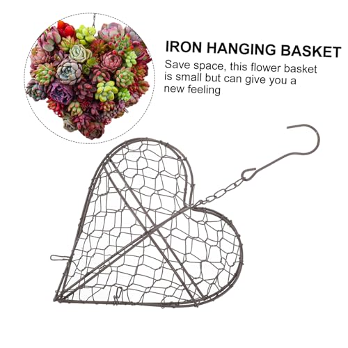HANABASS Front Door Hanging Basket Iron Garland Wall Hanging Planter Home Decoration Space Saving Heart Shape Plant Holder - color: Brown1, size: 36.5X20CM
