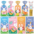 Litmitfu 100 Pcs Happy Easter Treat Bags - Cute Bunny Cellophane Goodie Bags, Plastic Happy Easters Day Cello Candy Goody Gift Bag with Twist Ties for Spring Easter Party Favor Supplies, 4 Styles - color: Easter