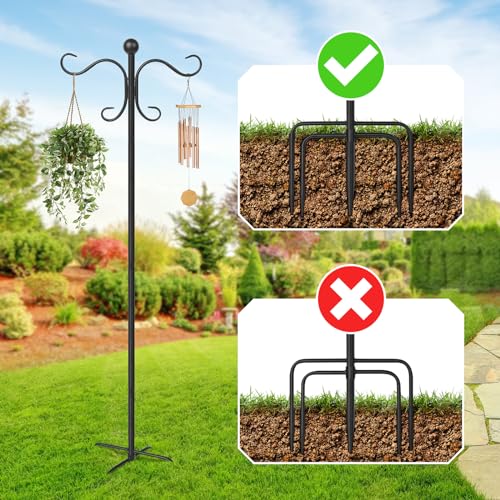 AOMGD 2 Pack 76 Inch Adjustable Double Shepherds Hooks for Outdoor Heavy Duty, Two Sided Garden Bird Feeder Pole for Hanging Plant Baskets, Solar Lights, Weddings Decor | Two Sided Garden Heavy Duty Bird Feeder Pole for Hanging Plant Baskets, Solar Lights