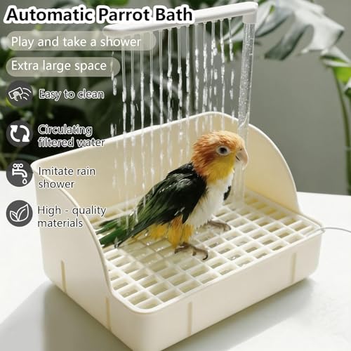 Automatic Parakeet Bird Bath with Pump,Parrot Shower Bathtub (Beige) | Circulating Water System Large Bird Fountain Bath Bathing Tub for Budgie Cockatiel Lovebird Conure - color: Beige