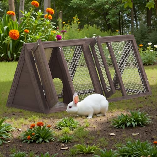 Outdoor Chicken Coop Wooden A-Frame Small Animal Coop Rabbit House Quail Cages with Outdoor Runs & Ventilated Wire Fence Suitable for Garden Backyard Farms 47 x 18 x 19.5 in (Brown) - color: Brown