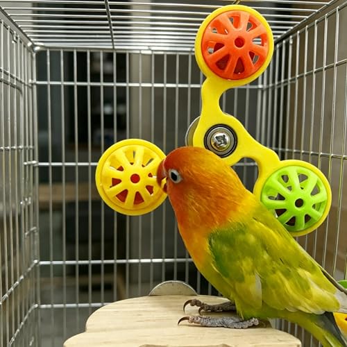 Spinning Bird-Toys Bird Cage Toys & Bird Perch Parrot-Parakeet Budgie Cockatiel Conure Macaw Chicken Parrot Enrichment Cage Accessories Small Animal Chewing Toy (Yellow Spinner Bell) - color: Yellow Spinner Bell