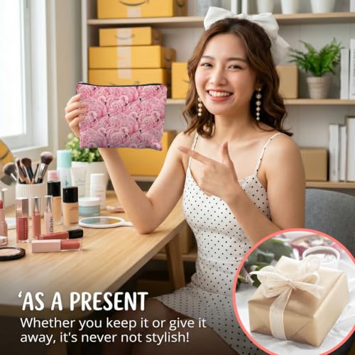 Pink Flamingo Gifts Canvas Makeup Bag for Women | Flamingo Lover Gifts, Preppy Pink Bird Canvas Cosmetic Bag Beach Bags Travel Toiletry Zipper Pouch Storage Organizer - color: Flamingo 2