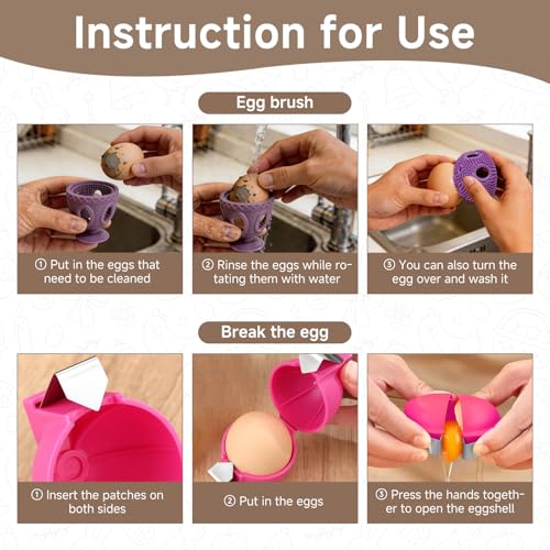 4PCS Silicone Egg Washer Brush + Egg cracker, Multifunctional Egg Cleaner Scrubber Egg Cutter Tool for Fresh Hard Soft Boiled Eggs Fruits Vegetables Kitchen Home Cooking Baking Chicken Coop