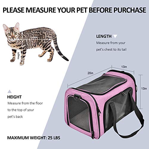 Henkelion Large Cat Carriers Dog Carrier Pet Carrier for Large Cats Dogs Puppies up to 25Lbs, Big Dog Carrier Soft Sided, Collapsible Travel Puppy Carrier - Large - Pink - color: Pink, size: 20.0"L x 13.0"W x 13.0"H