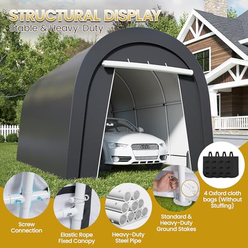10' x 15' Portable Garage with 6 Heavy Duty Ground Stakes, Car Port | Carport 4 Cloth Bags & 2 Roll Up Doors, All-Weather Car Shelter for UV & Rain, Car Port Canopy Tent for Trucks, Garden, Tools