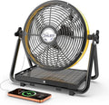 10 Inch Solar Powered Outdoor Fan with 10W Detachable Solar Panel | Built-in Rechargeable Battery, Dual Wind Speed & 360° Adjustable Tilt for Camping, Travel Tent, Greenhouse - color: 10" Yellow Black