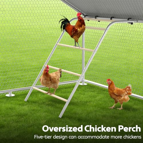 Large Chicken Run 10 x 4.9 x 6.4 FT Chicken Coop with Cover | Reinforced frame, Walk-in Chicken Coop, Roosting Perch, Waterproof Cover, Side Hardware Cloth, Backyard & Farm Use - size: 59.9"L x 118.0"W x 78.0"H