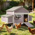Large Chicken Coop for 2-4 Chickens, Outdoor Wooden Hen House with Weatherproof Asphalt Roof, 4 Sectionable Nesting Box, Dual Ramp Doors, Pull-Out Tray, 67.3" L x 36.8" W x 40.6" H - Grey - size: 67.3"L x 36.8"W x 40.6"H