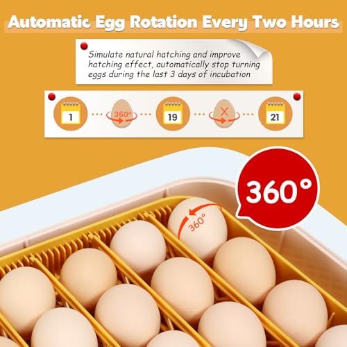 Incubator for Hatching 56 Eggs,Temperature Control & Auto Humidification | Stable Temperature & Humidity, Auto Egg Turning, Built-in Candler, View Window, Alert System for Lab School Farm