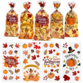 QOIUSO 100PCS Thanksgiving Treat Bags with 110 Twist Ties – Fall Cellophane Gift Bags for Cookies, Candy, Snacks, and Party Favors – Pumpkin, Turkey & Maple Leaf Thanksgiving Goodie Bags for Kids - color: Thanksgving-100pcs