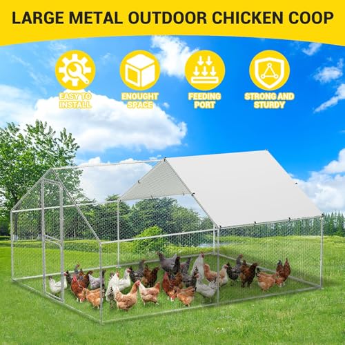 Large Metal Chicken Coop Run for Waterproof and Anti-UV Roof Cover,Outdoor Walk-in Cage Peak Hen House for Yard Farm,9.8x13.1X 6.6 FT - size: 9.8' W x 13.1' D x 6.6' H