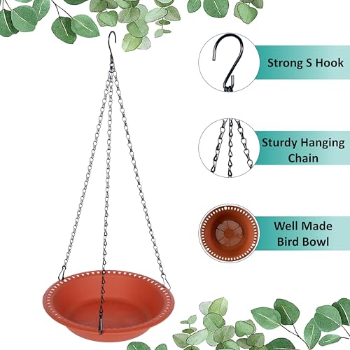 Hanging Bird Feeder Tray 10inch with Drainage Holes Fit Most Seed, Bird-Feeder Hanging for Garden Yard Outside, Terracotta - color: Terracotta, size: 10 inch
