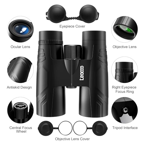 Leacco 12x50 High Powered Binoculars for Adults | Binoculars with Clear Low Light Vision for Bird Watching Hunting Camping Travel Cruise Hiking Sports Stargazing