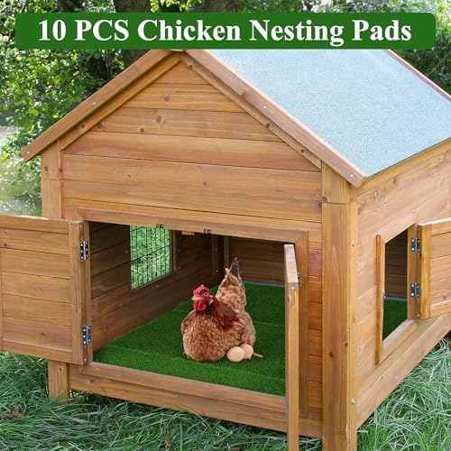 DI QIU REN 10 Pack Thickened Chicken Nesting Pads 12×12×1.37inch, Washable Artificial Grass Nesting Box Liners, Chicken Laying Pads Reusable Laying Turf Mats for Chicken Coop Pet Indoor Outdoor