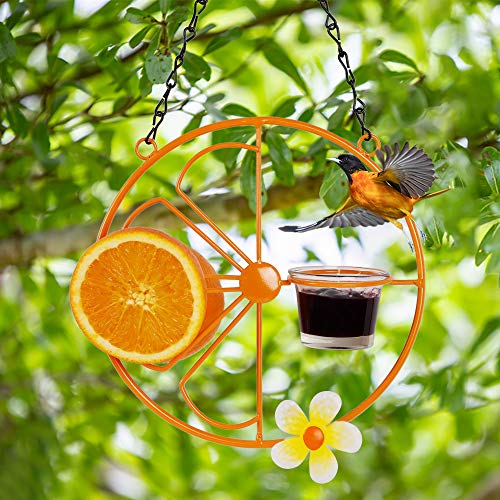 FORUP Oriole Bird Feeder for Outdoors Jelly and Oranges, Orange Fruit Oriole Jelly Bird Feeder, Outdoor Garden Metal Hanging Drinking Grape Jelly Container Hummingbird Feeder, Two Pack
