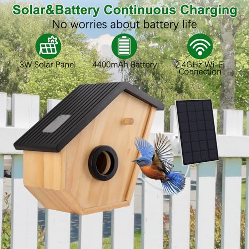 Bird House with Camera Solar Powered,2K HD Bluebird House with Camera Inside Solar Powered,Watch Nesting in Real Time,2.4G WiFi,Night Vision,Motion Detection&App Notification,Gift for Bird Lovers - color: Black-03, style: Hexagon